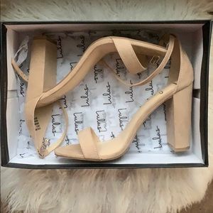Lulu’s Taylor Natural Suede Ankle Strap Heels